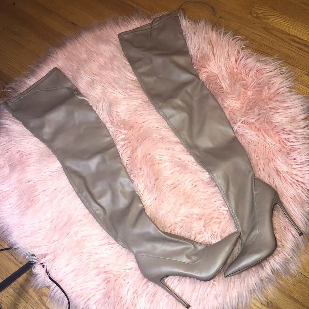 Faux Leather Thigh High Boots With Drawstring